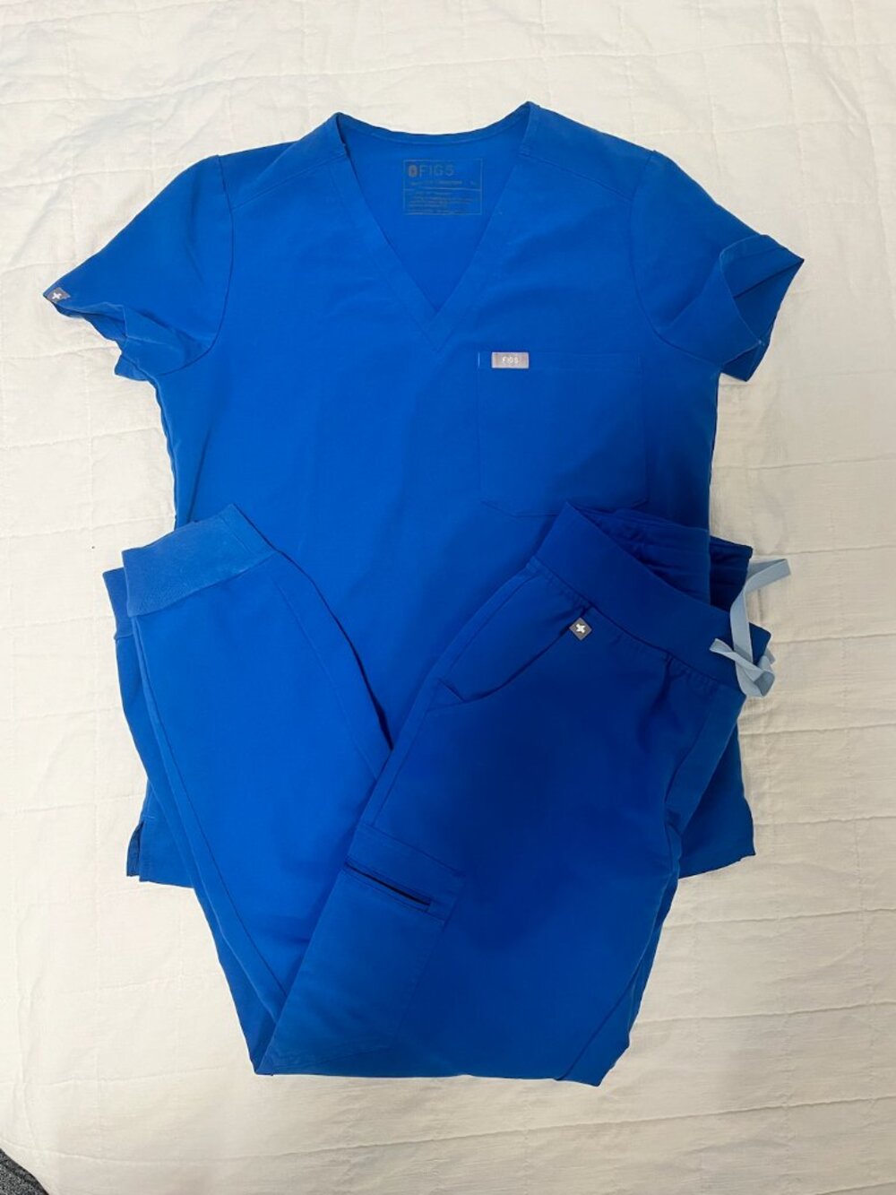 FIGS Royal Blue Scrub Set | XS Catarina Top + Small Zamora Jogger Pants